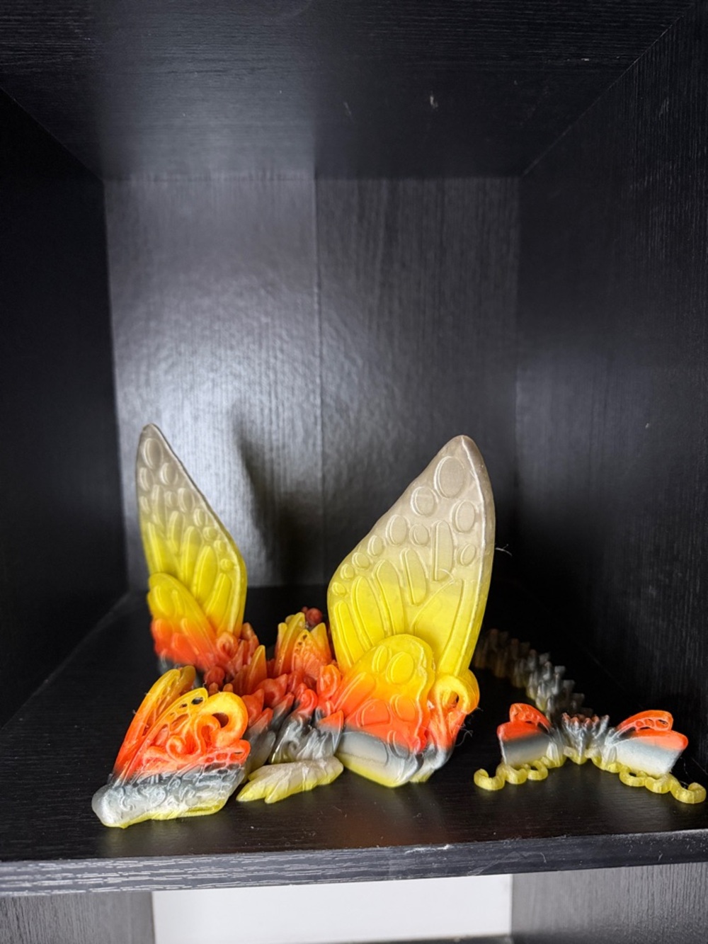 3D printed Colorful Butterfly Dragon Figurine with Yellow and Orange Wings